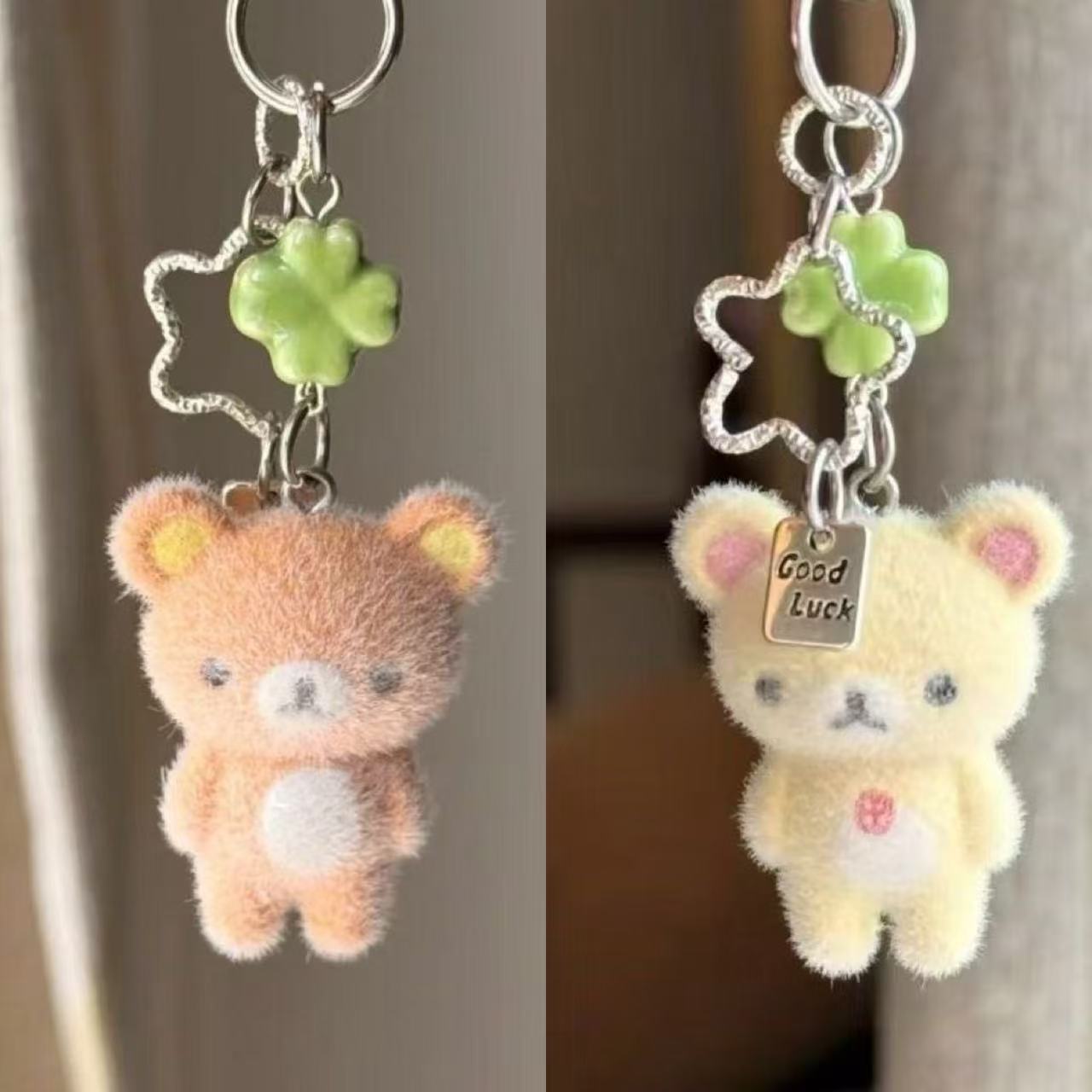 Phone Accessories Keychain - 부드러운 촉감의 리락쿠마 펜던트로, 네잎 클로버