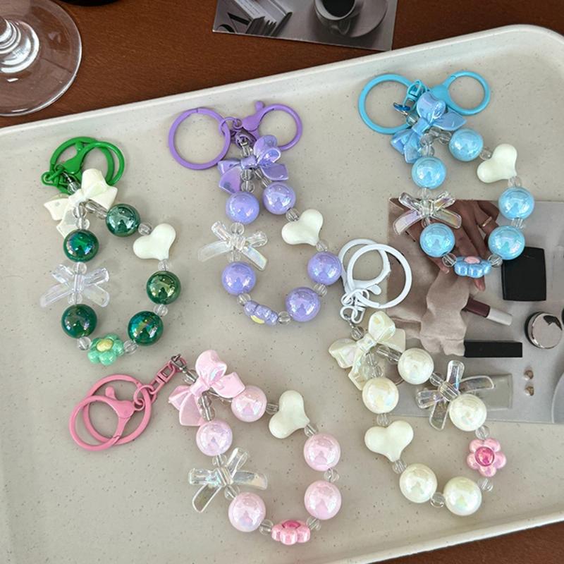 새로운 캔디 컬러 하트 리본 비즈 폰 체인 1개 귀여운 - Phone Accessories For Teens 리뷰 및 가격