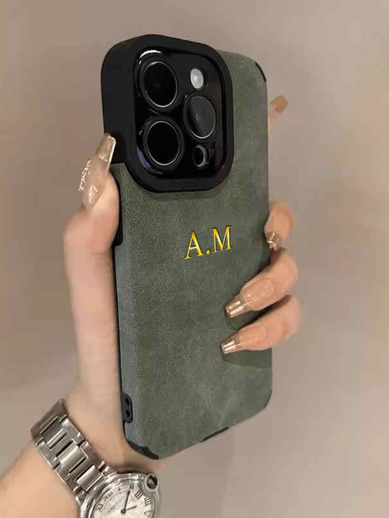 럭셔리 램스킨 가죽 맞춤형 이니셜 이름 케이스 아이폰  - Phone Accessories Names 리뷰 및 가격